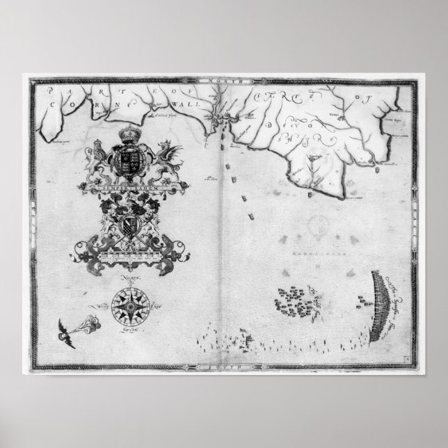 Poster Mapa n.o 4 que mostra a rota da frota Armada (Frente)