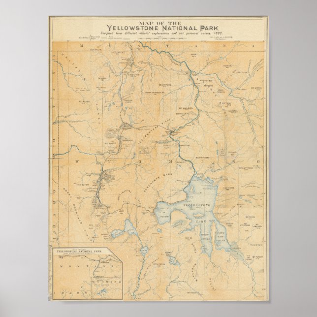 Poster Mapa Nacional do Parque Vintage Yellowstone (Frente)