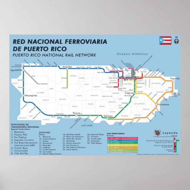 Poster Mapa Nacional - Porto Rico Tren (Frente)