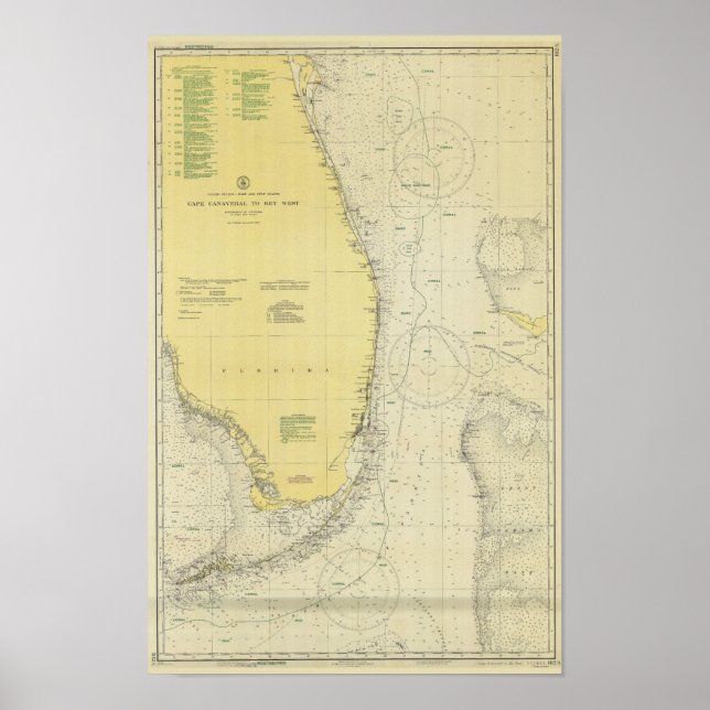 Poster Mapa Náutico Antigo da Flórida (Frente)