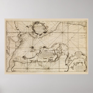 Poster Mapa náutico antigo do Oceano Pacífico