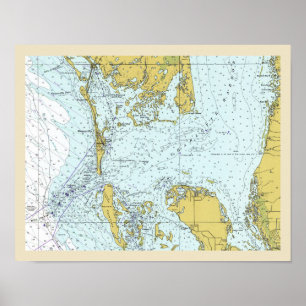 Poster Mapa náutico de Florida do porto de Charlotte