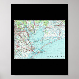 Poster Mapa náutico de Vintage Galveston Bay Tx (1975)