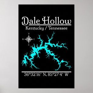 Poster Mapa Náutico do Lago Dale Hollow Kentucky Tennesse