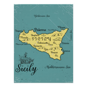 Pôster Mapa Náutico Vintage da Sicília