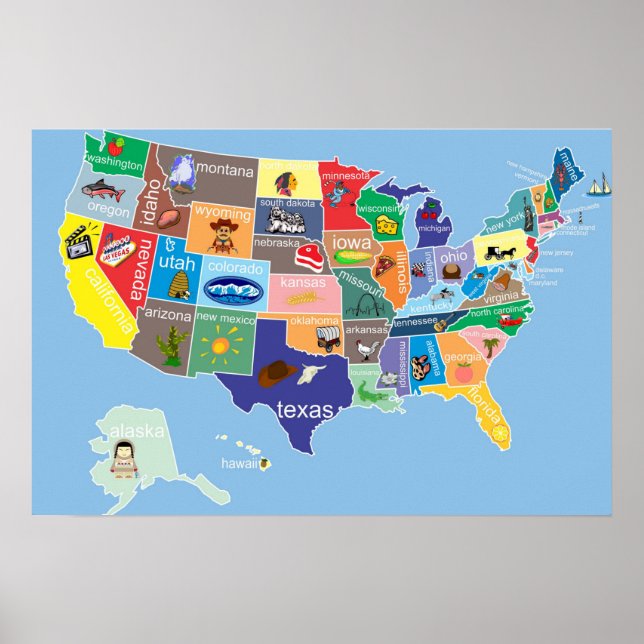 Poster Mapa norte-americano para Crianças Whimsical (Frente)