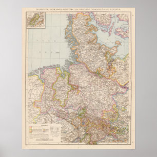 Pôster Mapa norte de Hannover, SchleswigHolstein,