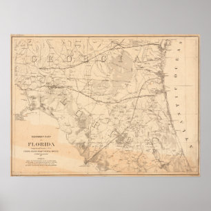Poster Mapa norte do vintage de Florida