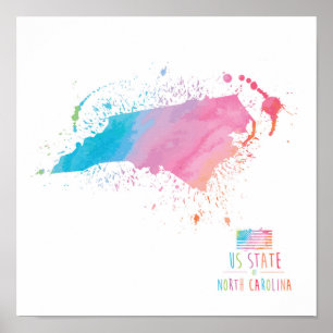 Poster Mapa   North Carolina da aguarela