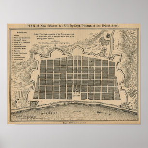 Poster Mapa Nova Orleães 1770