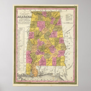 Pôster Mapa novo de Alabama