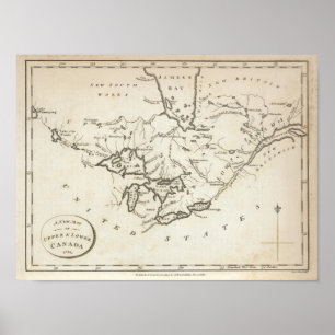 Pôster Mapa novo de Canadá superior & mais baixo