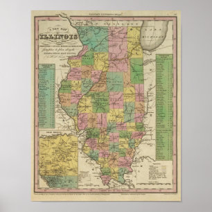 Pôster Mapa novo de Illinois