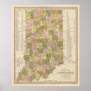 Pôster Mapa novo de Indiana