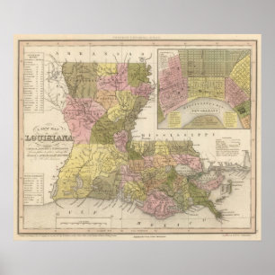 Pôster Mapa novo de Louisiana