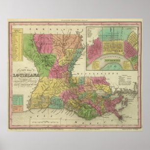 Pôster Mapa novo de Louisiana 2