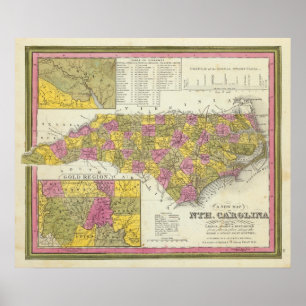 Pôster Mapa novo de Nth Carolina