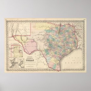 Pôster Mapa novo do estado do Texas