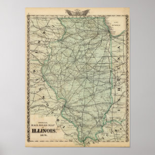 Pôster Mapa oficial da estrada de ferro de Illinois