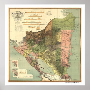 Pôster Mapa oficial de Nicarágua 1898