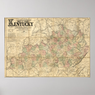 Pôster Mapa Oficial do Estado de Kentucky de Llyod em 186