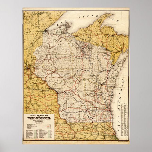 Poster Mapa Oficial dos Caminhos de Ferro de Wisconsin (1 (Frente)