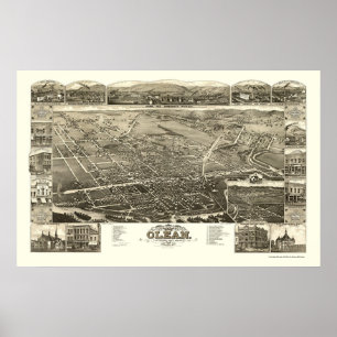 Poster Mapa Olean, NY Panorâmico - 1882