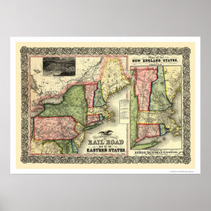 Pôster Mapa oriental 1856 da estrada de ferro dos estados
