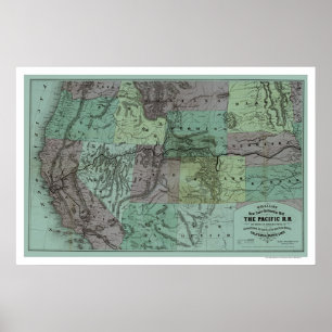 Pôster Mapa pacífico 1877 da estrada de ferro