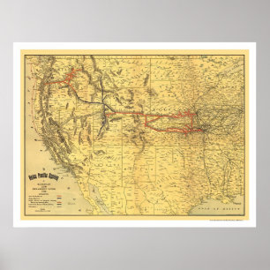 Pôster Mapa pacífico 1900 da estrada de ferro da união