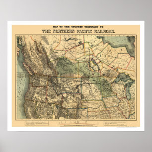 Pôster Mapa pacífico do norte 1871 da estrada de ferro