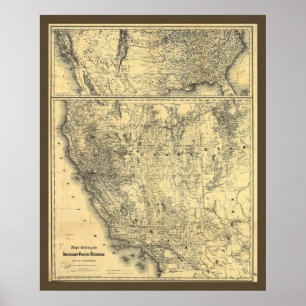 Pôster Mapa pacífico do sul da estrada de ferro 1875