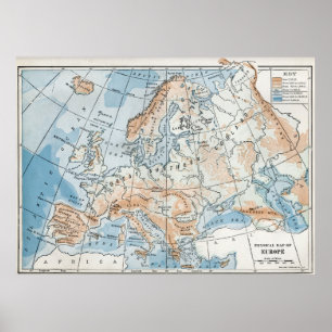 Poster Mapa padrão do Bacon do 20 Century Vintage Europe