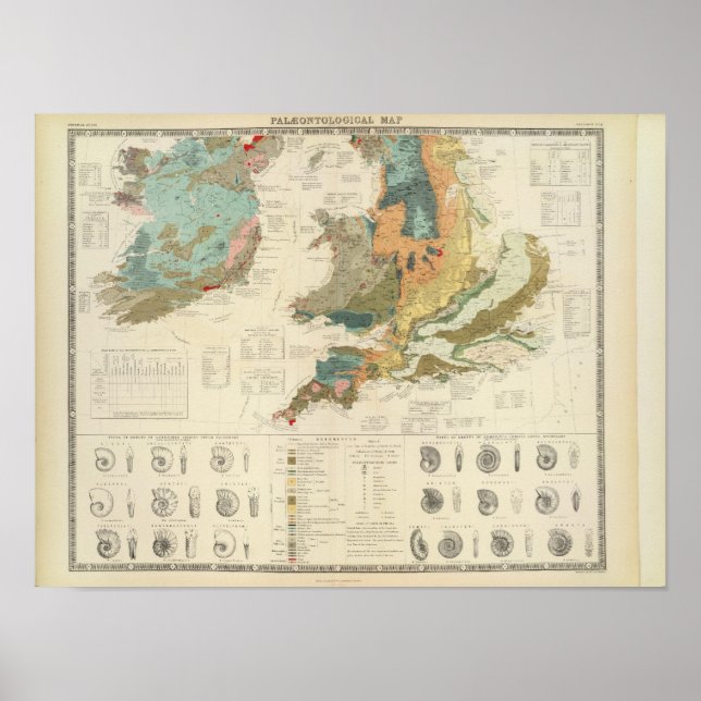 Poster Mapa paleontológico das Ilhas Britânicas (Frente)