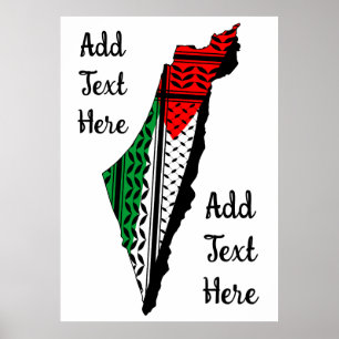 Poster Mapa Palestino que Bandeira e Padrão Keffiyeg