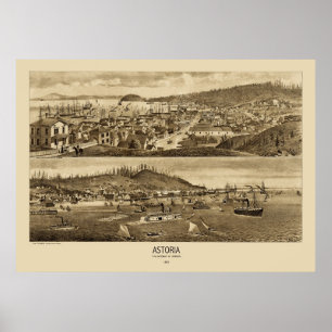 Pôster Mapa panorâmico 1883 de Astoria Oregon