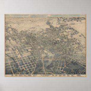 Pôster Mapa panorâmico 1886 do olho do pássaro de San