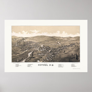 Poster Mapa panorâmico 1888 de Oxford NY