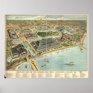 Pôster Mapa Panorâmico 1893 do Chicago Columbian