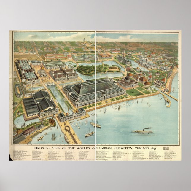Pôster Mapa Panorâmico 1893 do Chicago Columbian (Frente)