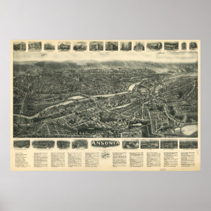 Pôster Mapa Panorâmico Ansonia Connecticut 1921