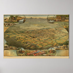 Poster Mapa panorâmico antigo da arizona 1885 de Phoenix