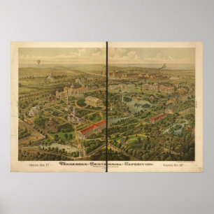 Poster Mapa panorâmico antigo da expo 1897 centenários 