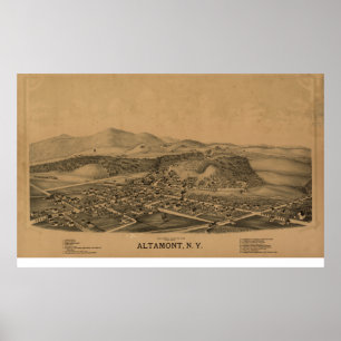 Poster Mapa panorâmico antigo de Altamont New York 1889