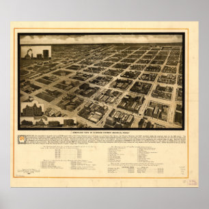 Pôster Mapa panorâmico antigo de Amarillo Texas 1912
