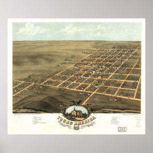 Pôster Mapa panorâmico antigo de América Illinois 1869
