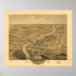 Pôster Mapa panorâmico antigo de Anoka Minnesota 1869