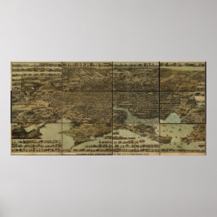 Pôster Mapa panorâmico antigo de Baltimore Maryland 1870