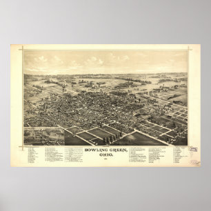 Pôster Mapa panorâmico antigo de Bowling Green Ohio 1888