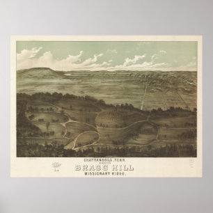 Pôster Mapa panorâmico antigo de Chattanooga Tennessee